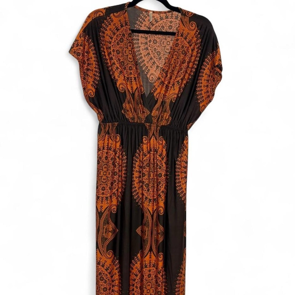 India Boutique Brown Maxi Dress with Orange Medallion Print - Picture 2 of 8